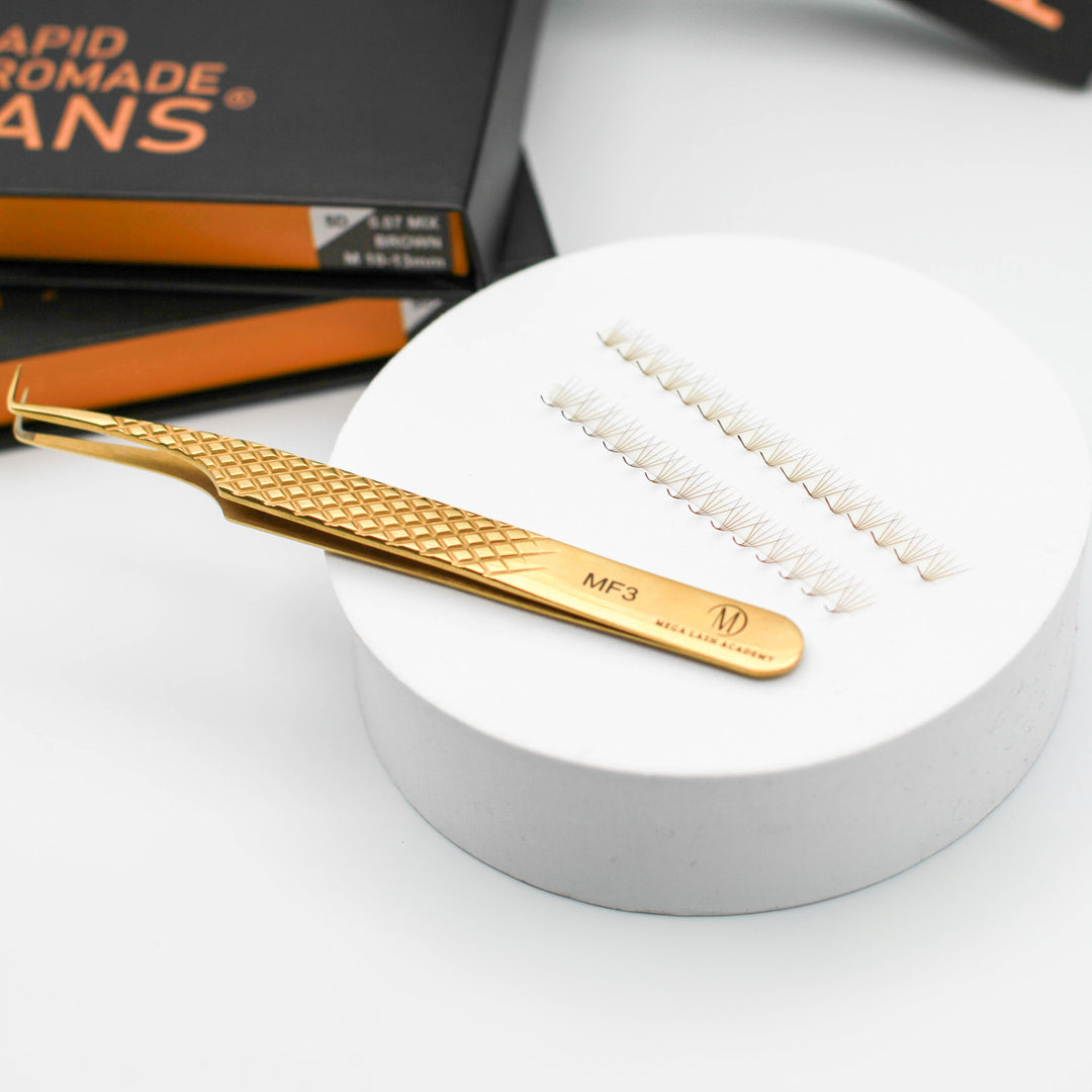 Brown M and L Curl 5D Rapid Promade Fans - 600 Fans Promade Fans Mega Lash Academy
