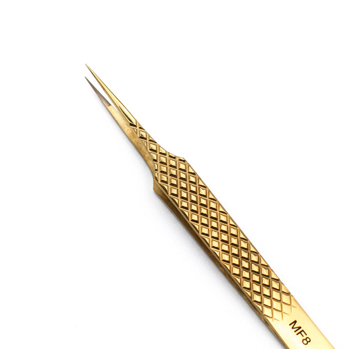 Gold Micro Fiber - MF8 - Straight Isolating Tweezers Tweezers Mega Lash Academy