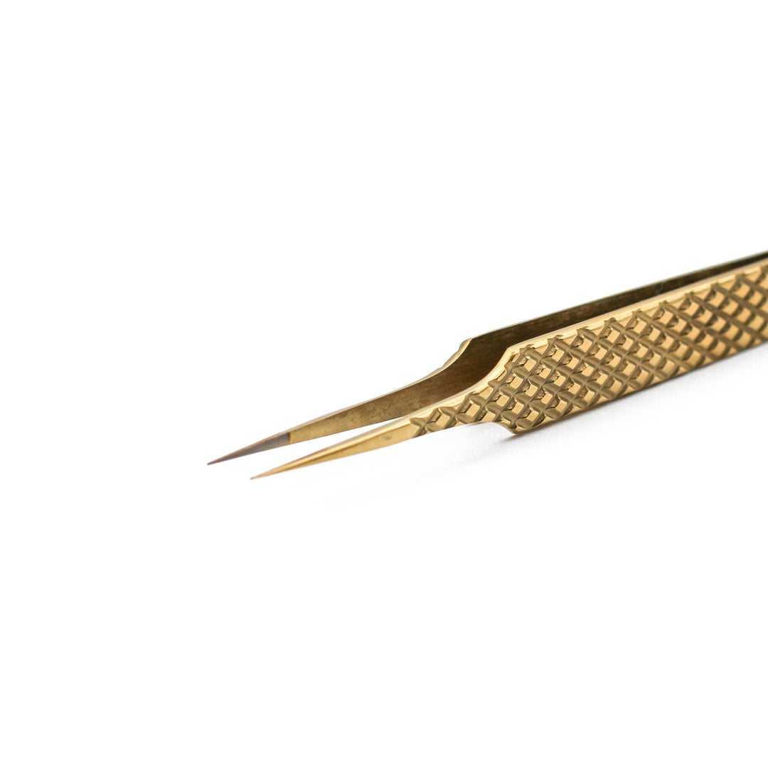 Gold Micro Fiber - MF8 - Straight Isolating Tweezers Tweezers Mega Lash Academy