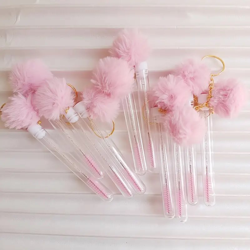 Spoolie Brushes with Keyrings - 10-pack Mega Lash Academy Pom Pom (Light Pink)