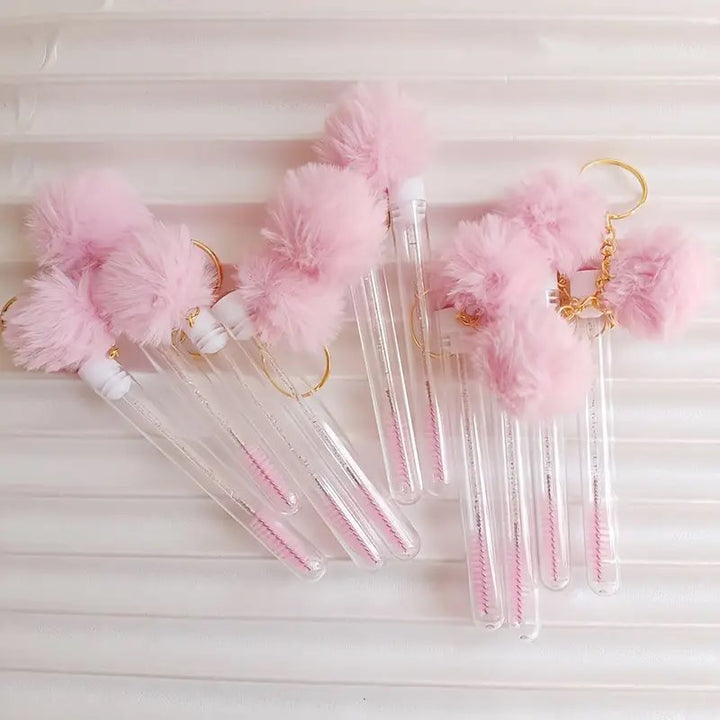 Spoolie Brushes with Keyrings - 10-pack Mega Lash Academy Pom Pom (Light Pink)