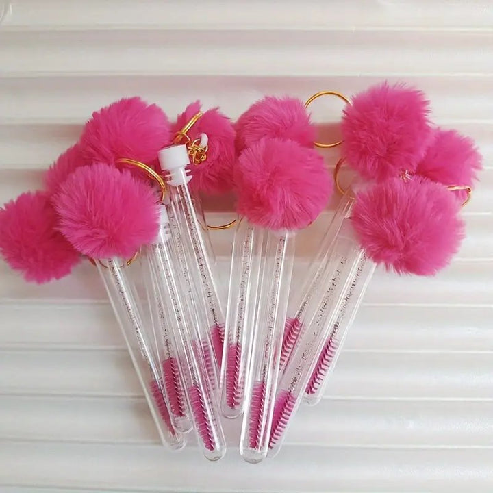 Spoolie Brushes with Keyrings - 10-pack Mega Lash Academy Pom Pom (Hot Pink)
