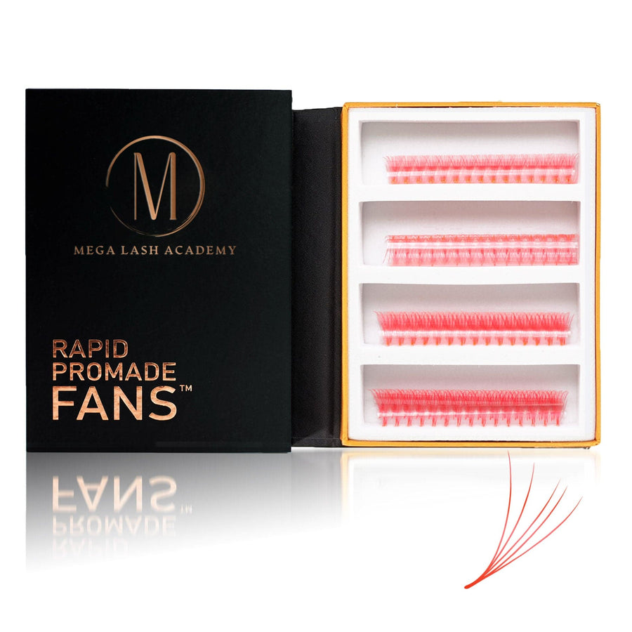 UV - Coral Red 5D Rapid Promade Fans - 600 Fans Promade Fans Mega Lash Academy