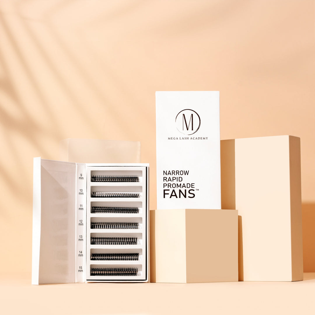 Narrow Rapid Promade Fans bold, high-impact lash sets. Designed for artists who want dark, dense, and flawless results fast, these premade volume lashes deliver serious drama without compromising speed