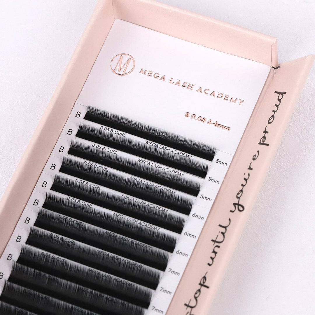 0.05 Cashmere Matte Volume Lash Trays Mega Lash Academy B Mixed 5-8 mm 