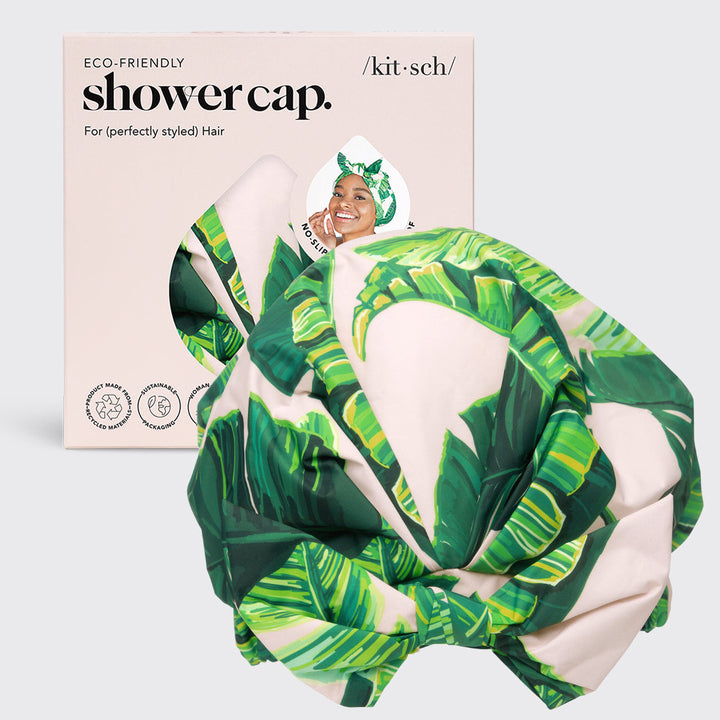 Recycled Polyester Luxe Shower Cap - Palm Leaves