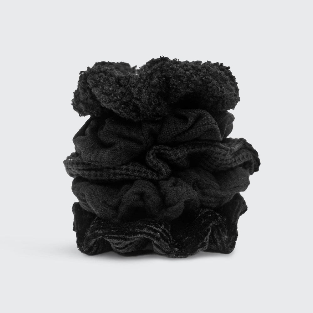 Assorted Textured Scrunchies 5pc - Black Scrunchies KITSCH 