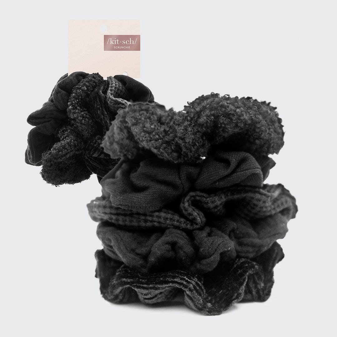 Assorted Textured Scrunchies 5pc - Black Scrunchies KITSCH 