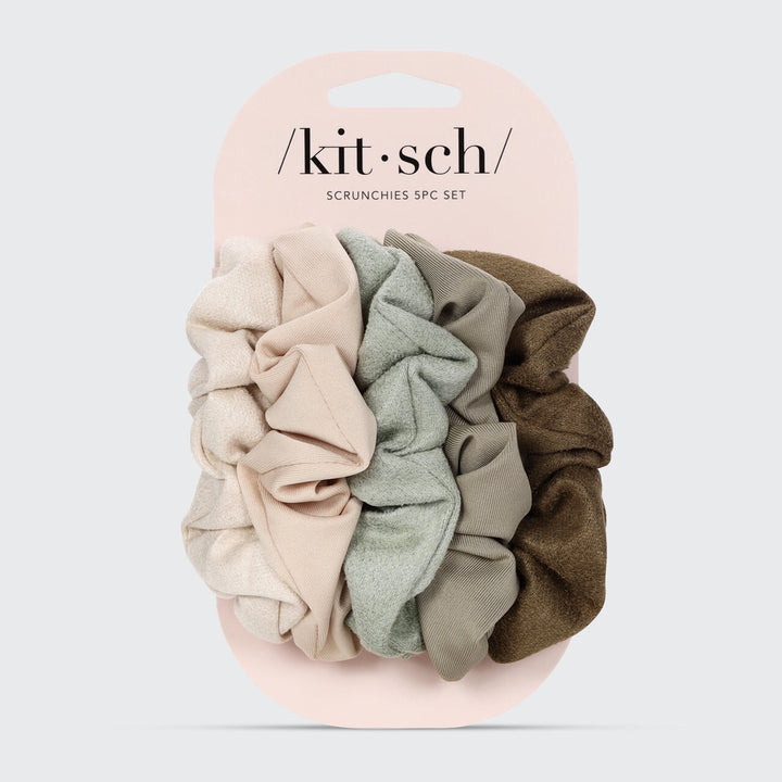 Assorted Textured Scrunchies 5pc Set - Eucalyptus Scrunchies KITSCH 