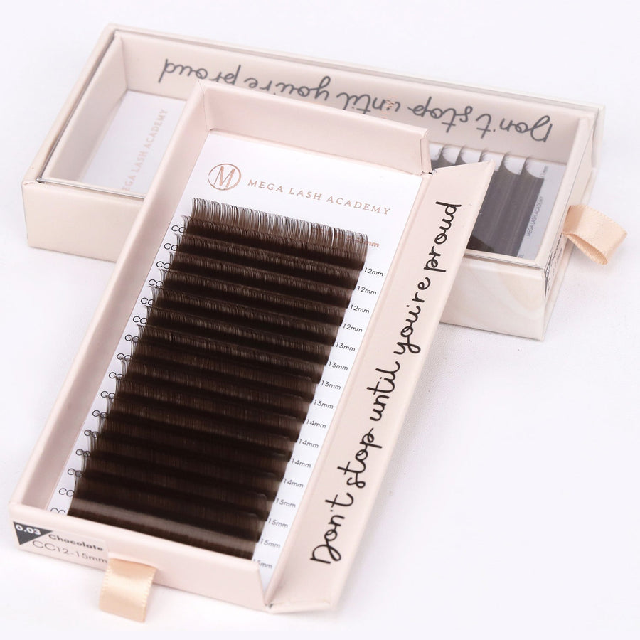 Brown Cashmere Volume - Chocolate Lash Trays Mega Lash Academy 0.05 CC Mixed 7-14 mm