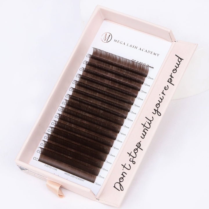 Brown Cashmere Volume - Chocolate Lash Trays Mega Lash Academy 0.03 CC Mixed 7-14 mm