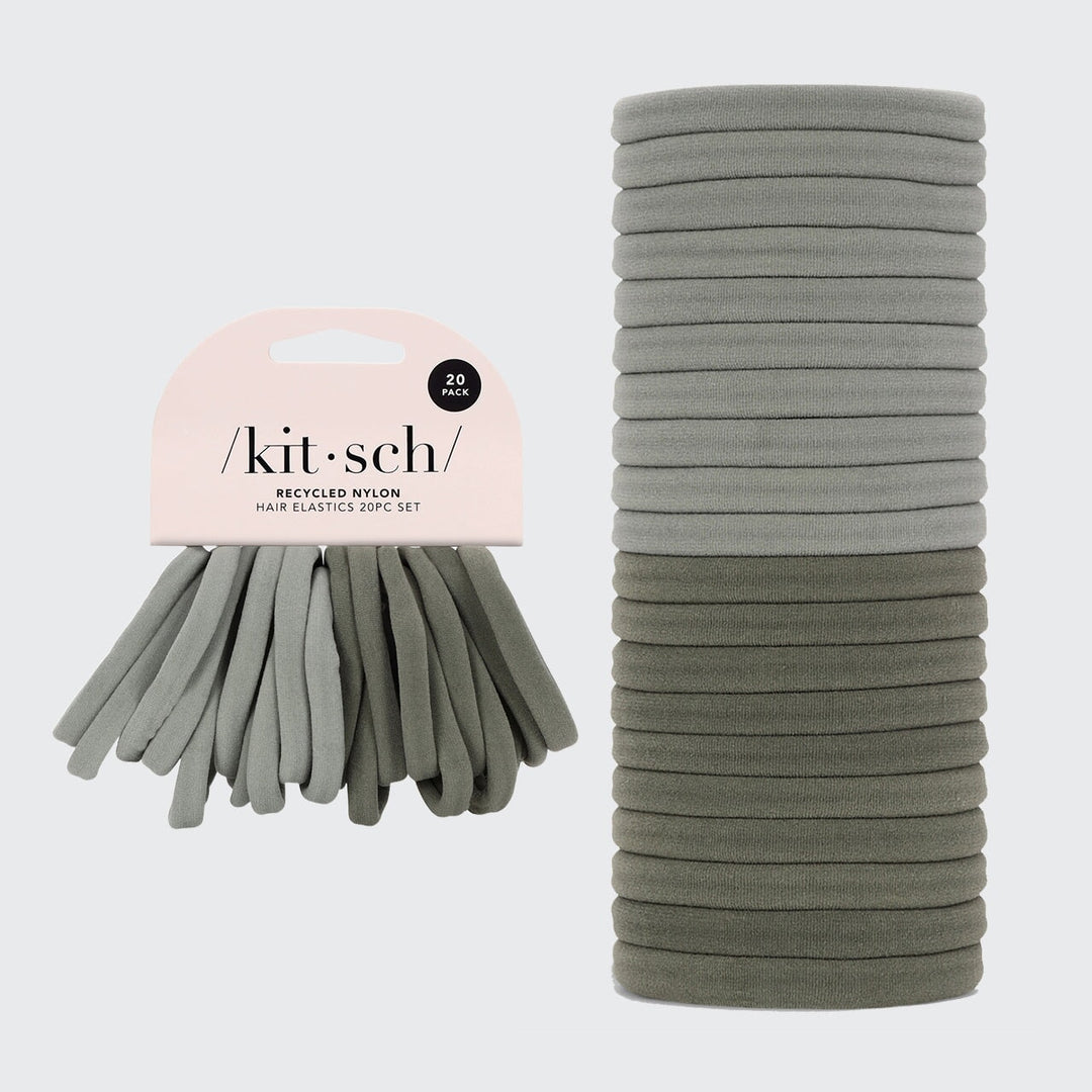 Eco-Friendly Nylon Elastics 20pc set - Eucalyptus Hair Ties KITSCH 