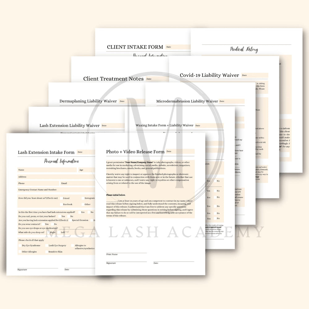 Esthetician Business Form Bundle 10-page | Mega Lash Academy