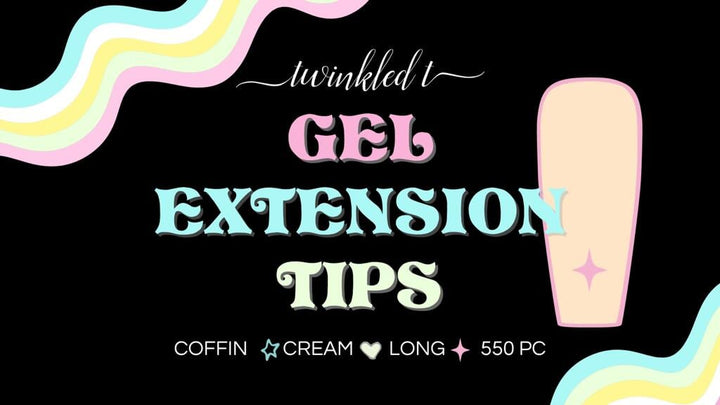 Gel Extension Tips - Coffin ♥︎ Cream ♥︎ Long False Nails Twinkled T 