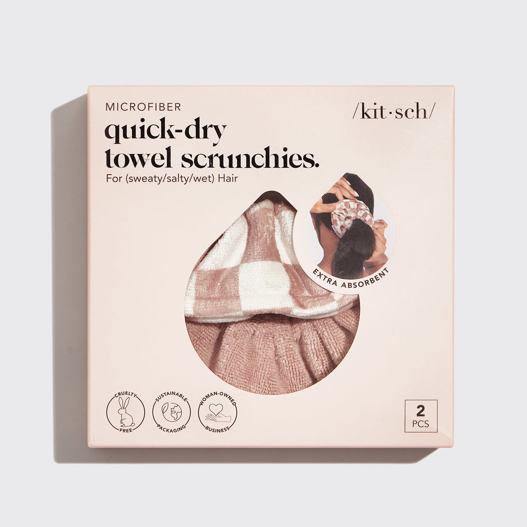 Microfiber Quick-Dry Towel Scrunchies 2pc - Terracotta Checker Towel Scrunchies KITSCH 