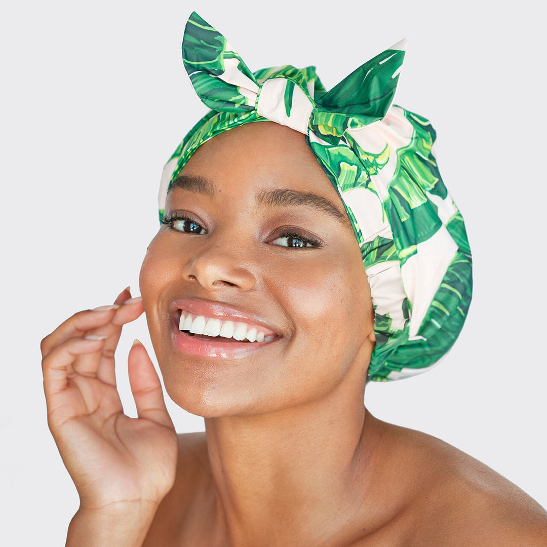 Recycled Polyester Luxe Shower Cap - Palm Leaves Shower Caps KITSCH 