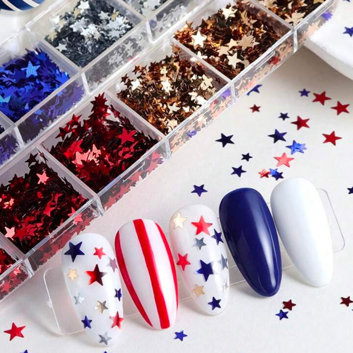 White Red Blue Mixed Stars Lash & Nail Decals