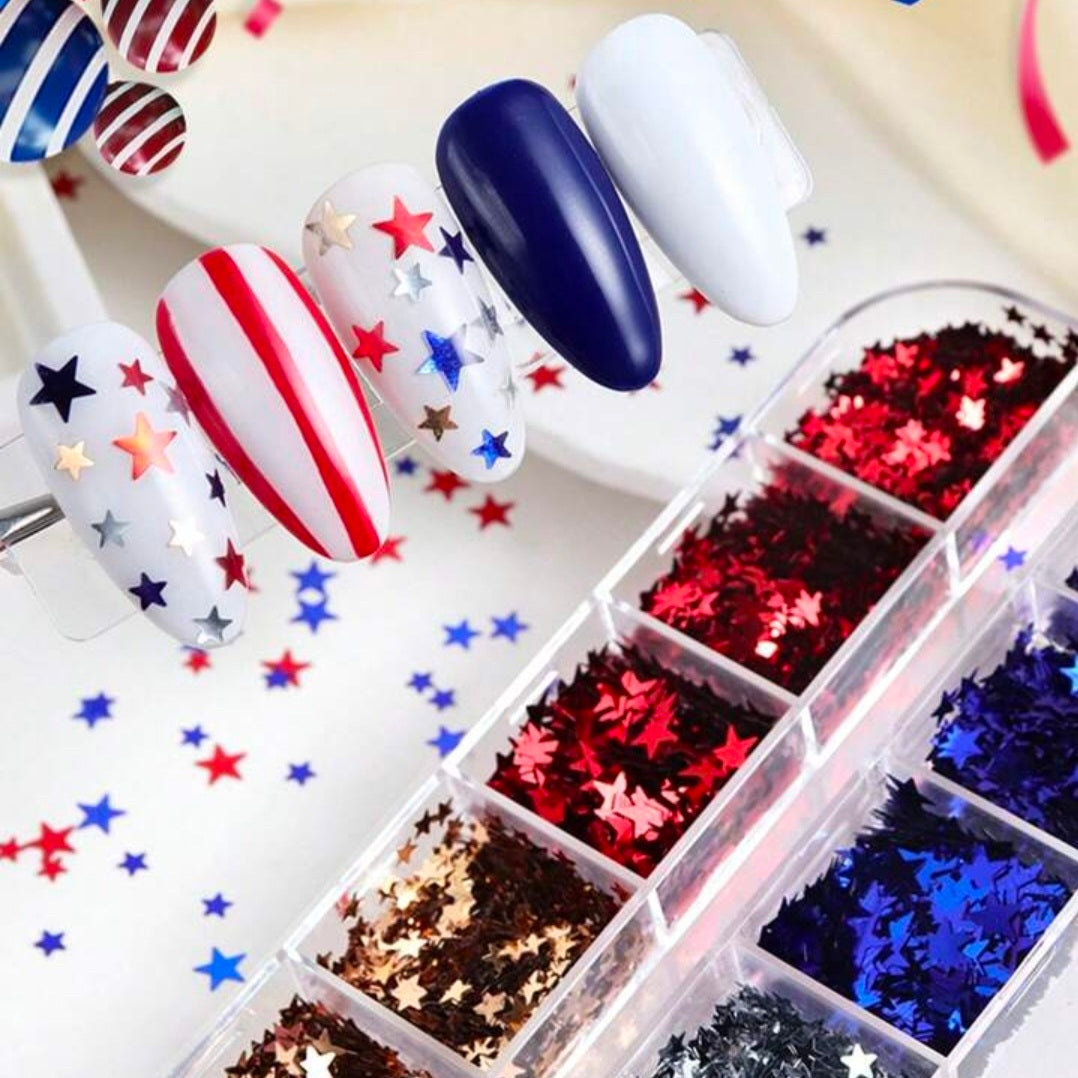 White Red Blue Mixed Stars Lash & Nail Decals