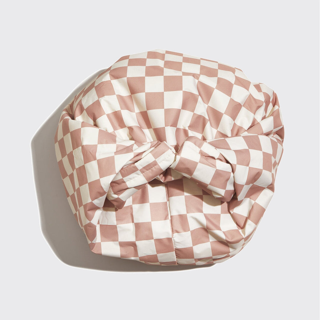 Satin Lined Flexi Shower Cap - Terracotta Checker Shower Caps KITSCH 