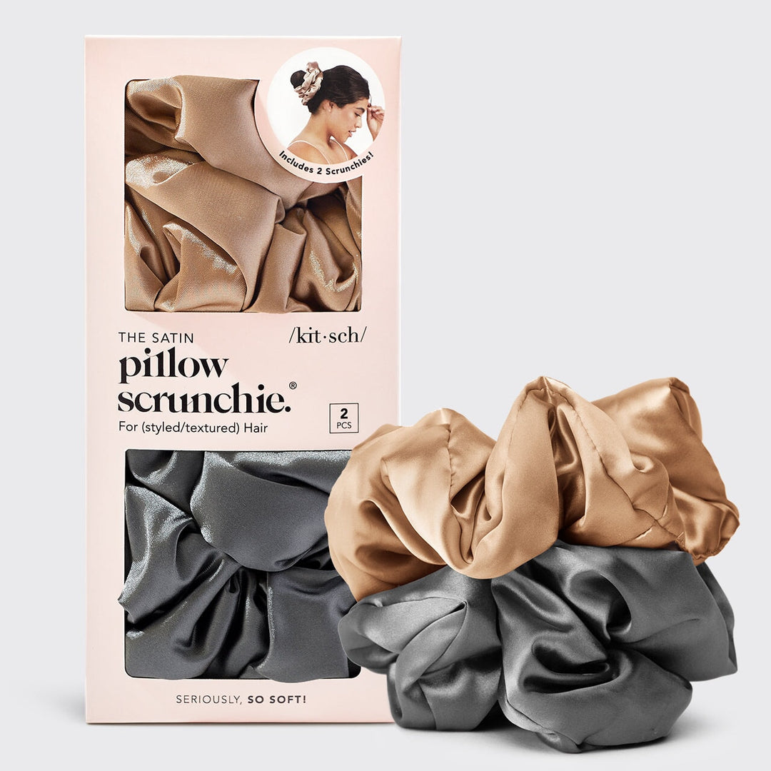 Satin Sleep Pillow Scrunchies - Charcoal/Gold Scrunchies KITSCH 
