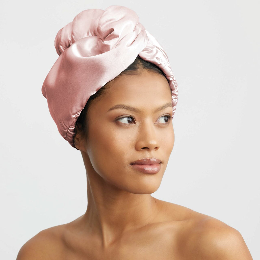 Satin-Wrapped Hair Towel - Blush Hair Towels KITSCH 