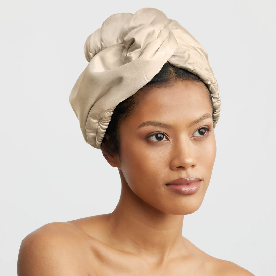 Satin-Wrapped Hair Towel - Champagne Hair Towels KITSCH 