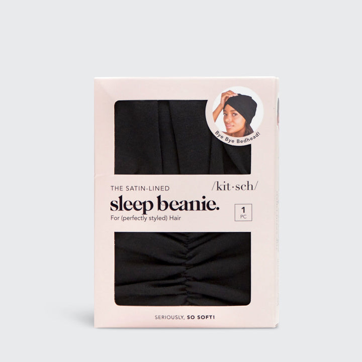 Sleep Turban/Beanie with Satin lining - Black Bonnet KITSCH 