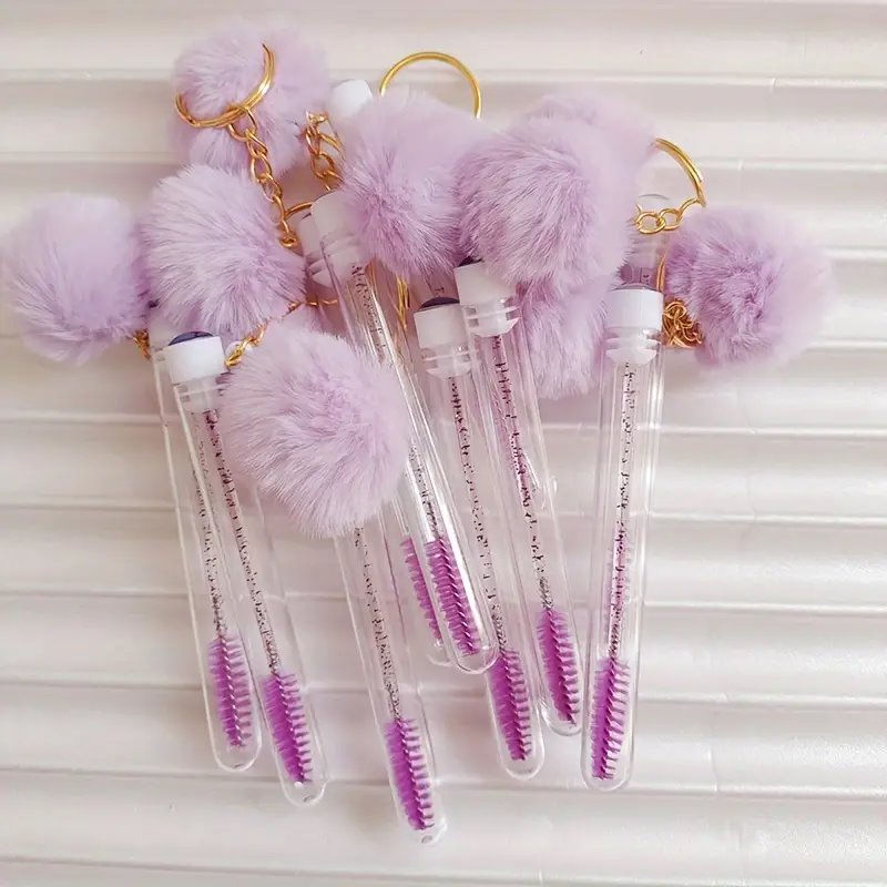 Spoolie Brushes with Keyrings - 10-pack Mega Lash Academy Pom Pom (Purple) 