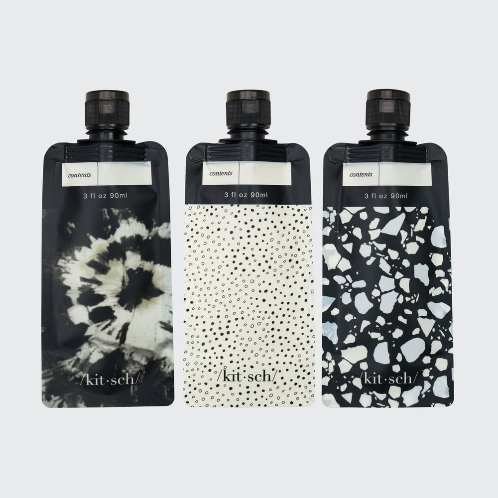 Travel Bottles For Toiletries 3 Pack - Black & Ivory Travel KITSCH 