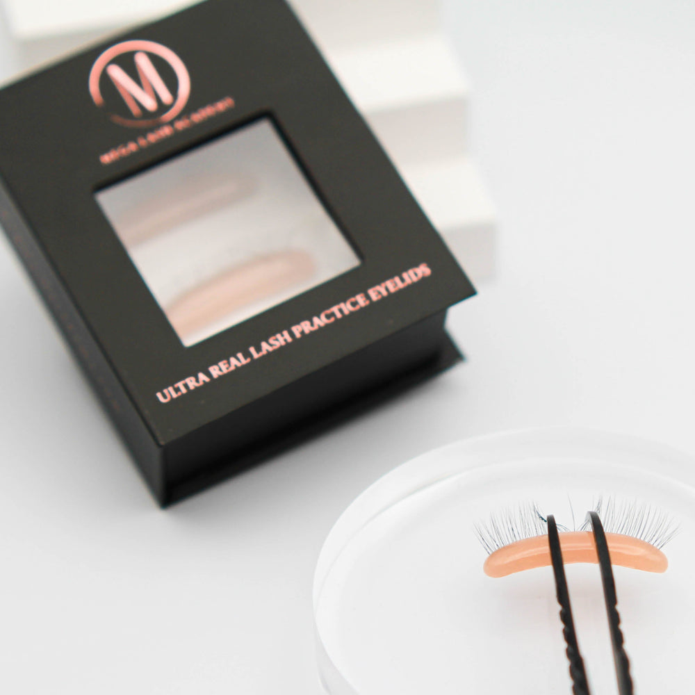 Ultra Real Lash Practice Eyelids with realistic layered lashes for lash extension training