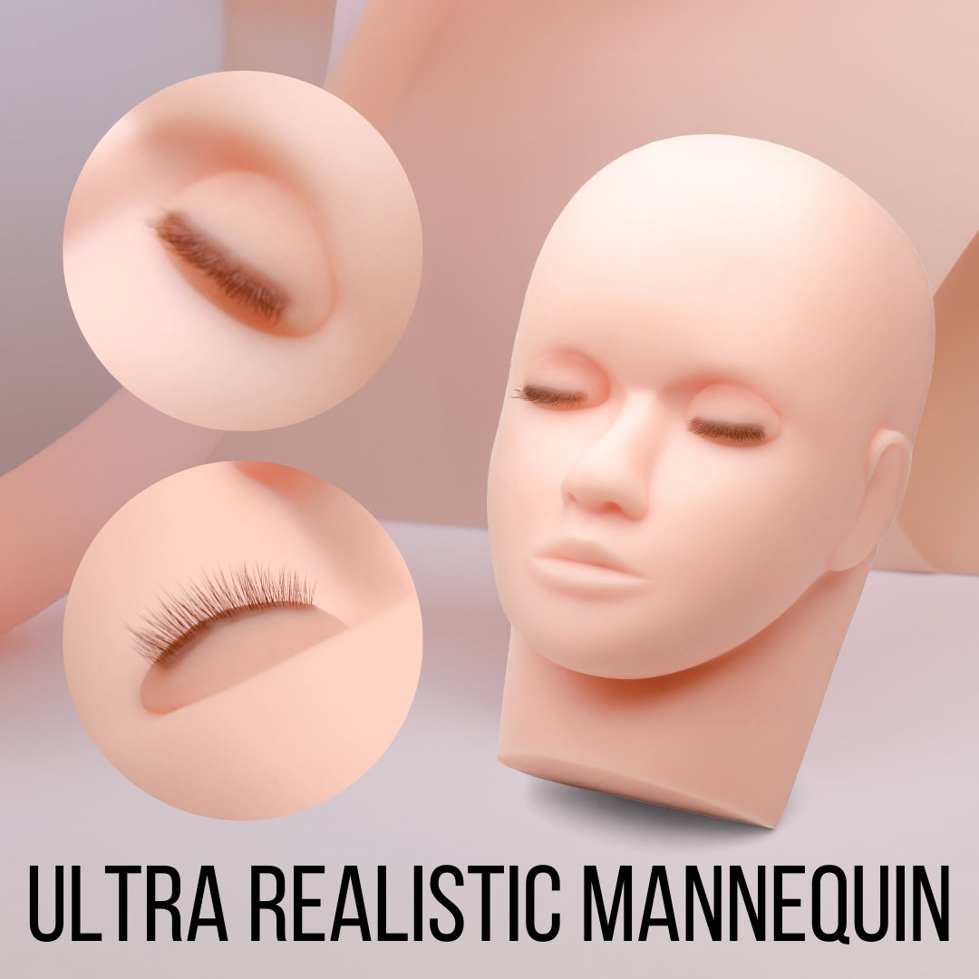 Ultra Realistic Lash Practice Eyelids Lash Extensions Practice Tray Mega Lash Academy Ultra Real Mannequin Head 