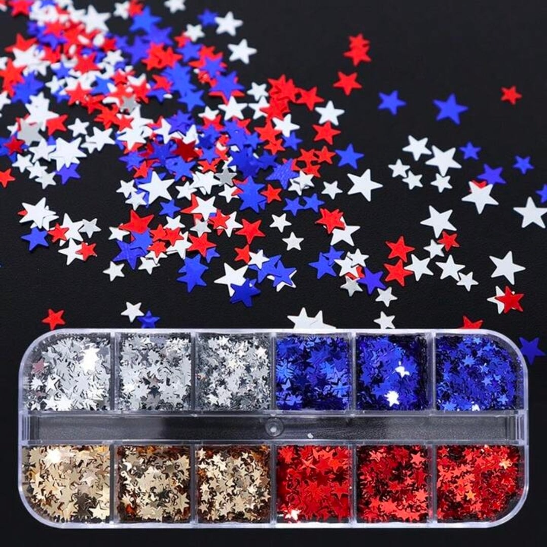 White Red Blue Mixed Stars Lash & Nail Decals False Eyelash Accessories Mega Lash Academy 