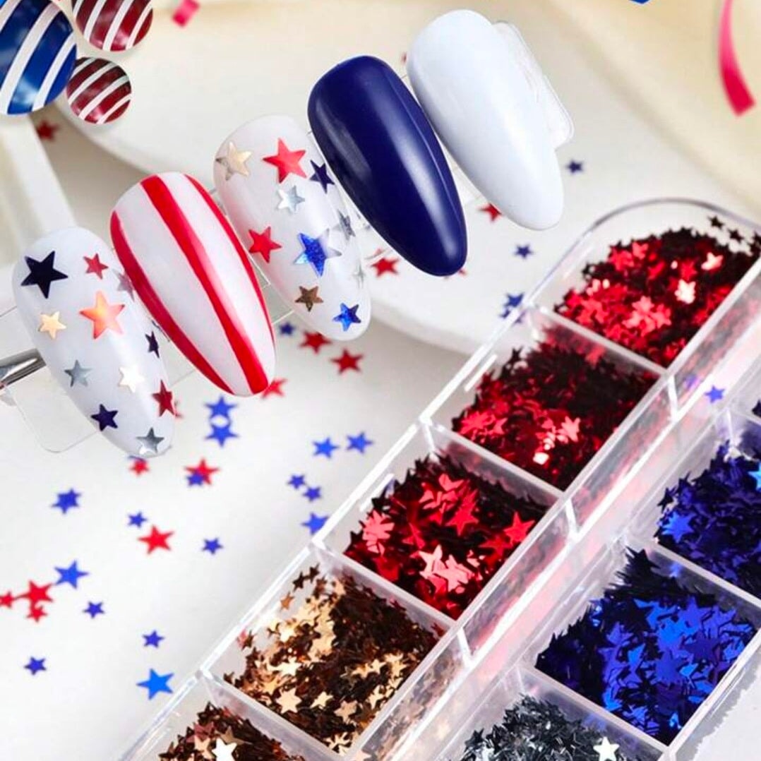 White Red Blue Mixed Stars Lash & Nail Decals False Eyelash Accessories Mega Lash Academy 