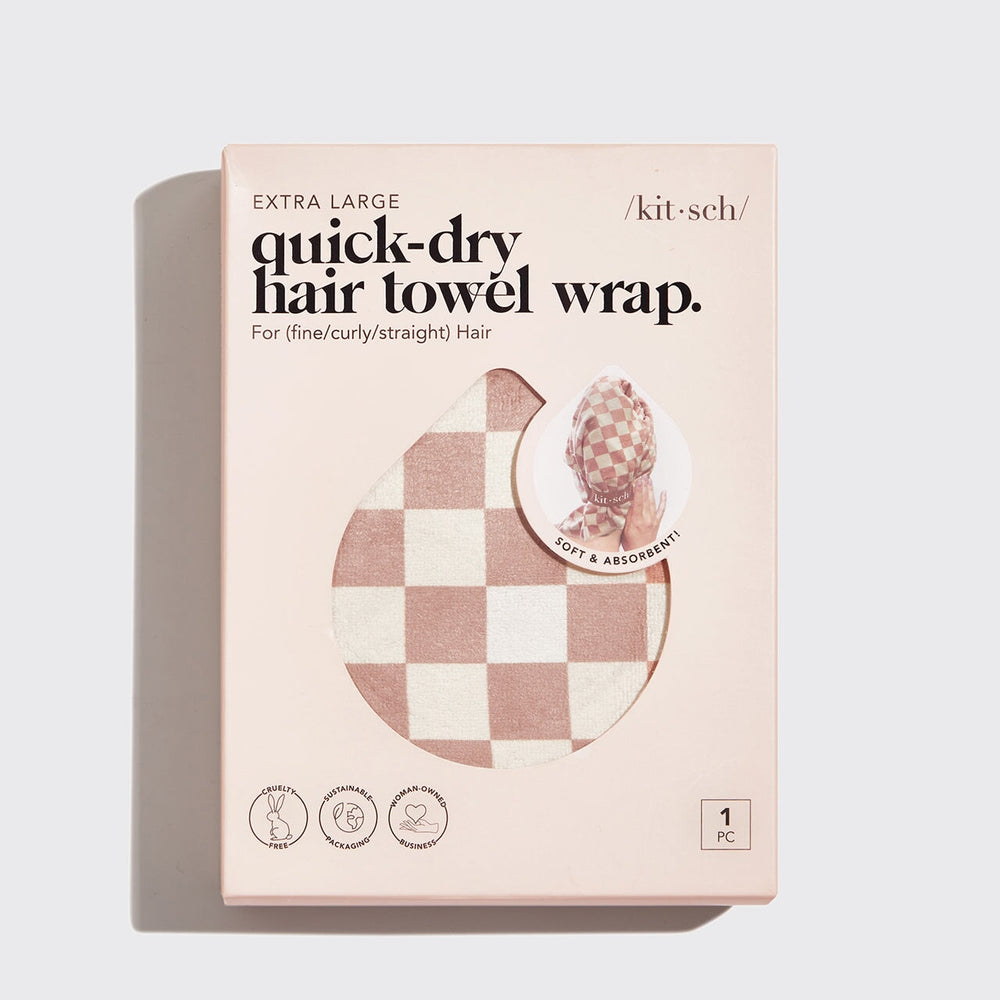 XL Quick-Dry Hair Towel Wrap - Checker Hair Towels KITSCH 