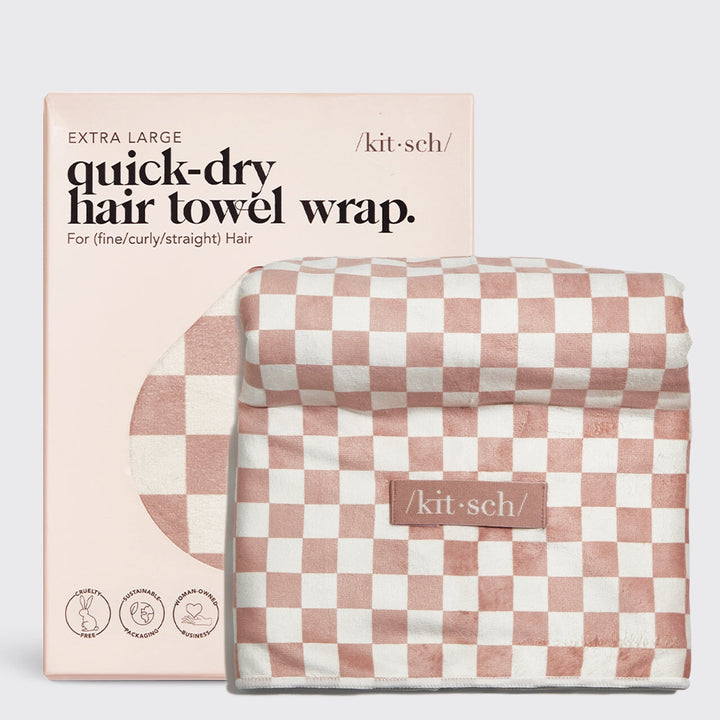 XL Quick-Dry Hair Towel Wrap - Checker Hair Towels KITSCH 